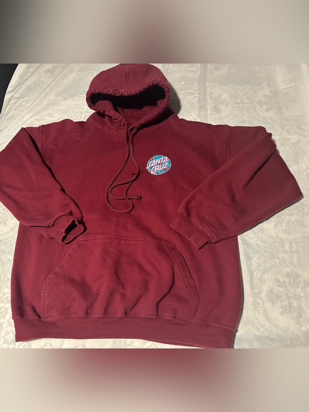 Santa Cruz Skateboards Burgundy Crewneck Hoodie with Logo Patch